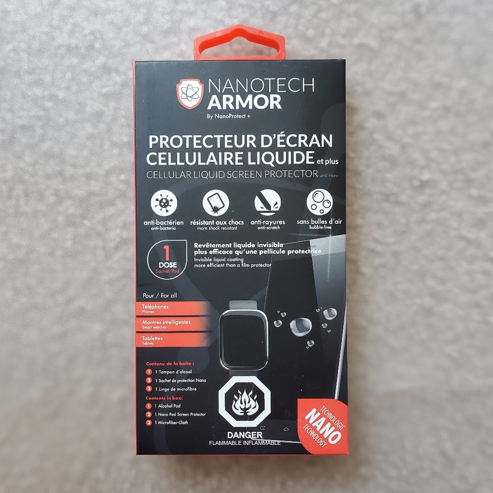 Nanotech Armor liquid screen protector wipe for smart devices glass cover